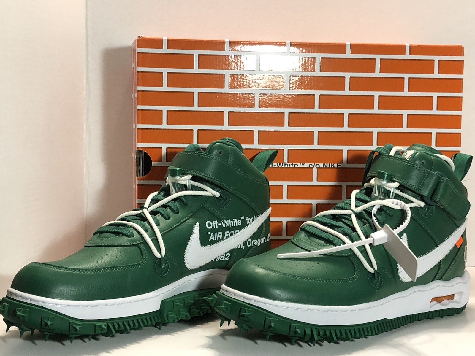 OFF WHITE X NIKE Taglia 13 Nike Air Force 1 Mid SP in pelle x bianco sporco verde pino nuovo DEADSTOCK