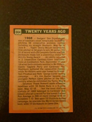 1988 Topps Turn Back The Clock(1968) BOB GIBSON baseball #664.ST