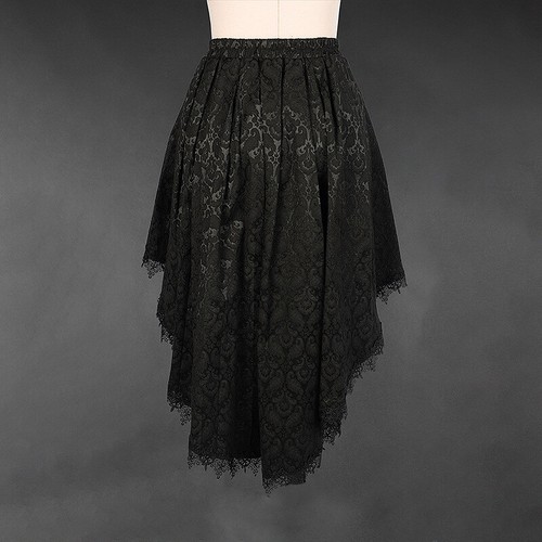 Steampunk Dark Skirt Goth Lace Skirt with Elastic Waist and Train Street Party - Picture 4 of 8