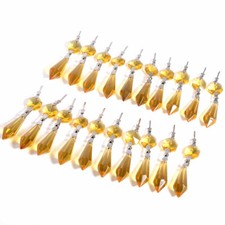 20PCs Chandelier Lamp Clear Crystal Icicle Prisms Bead Hanging Yellow Pendants