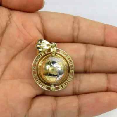 925 Sterling Silver World Map Customize Charm Pendant 14k Yellow Gold Plated