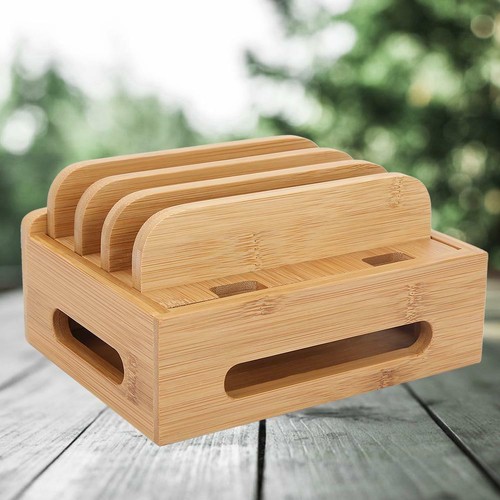 DIY Multi-device Bamboo Charging Organizer Stand Station Dock For Phone & Tablet - Photo 2 sur 9