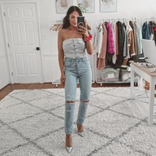 Zara silver gray corset denim tube top