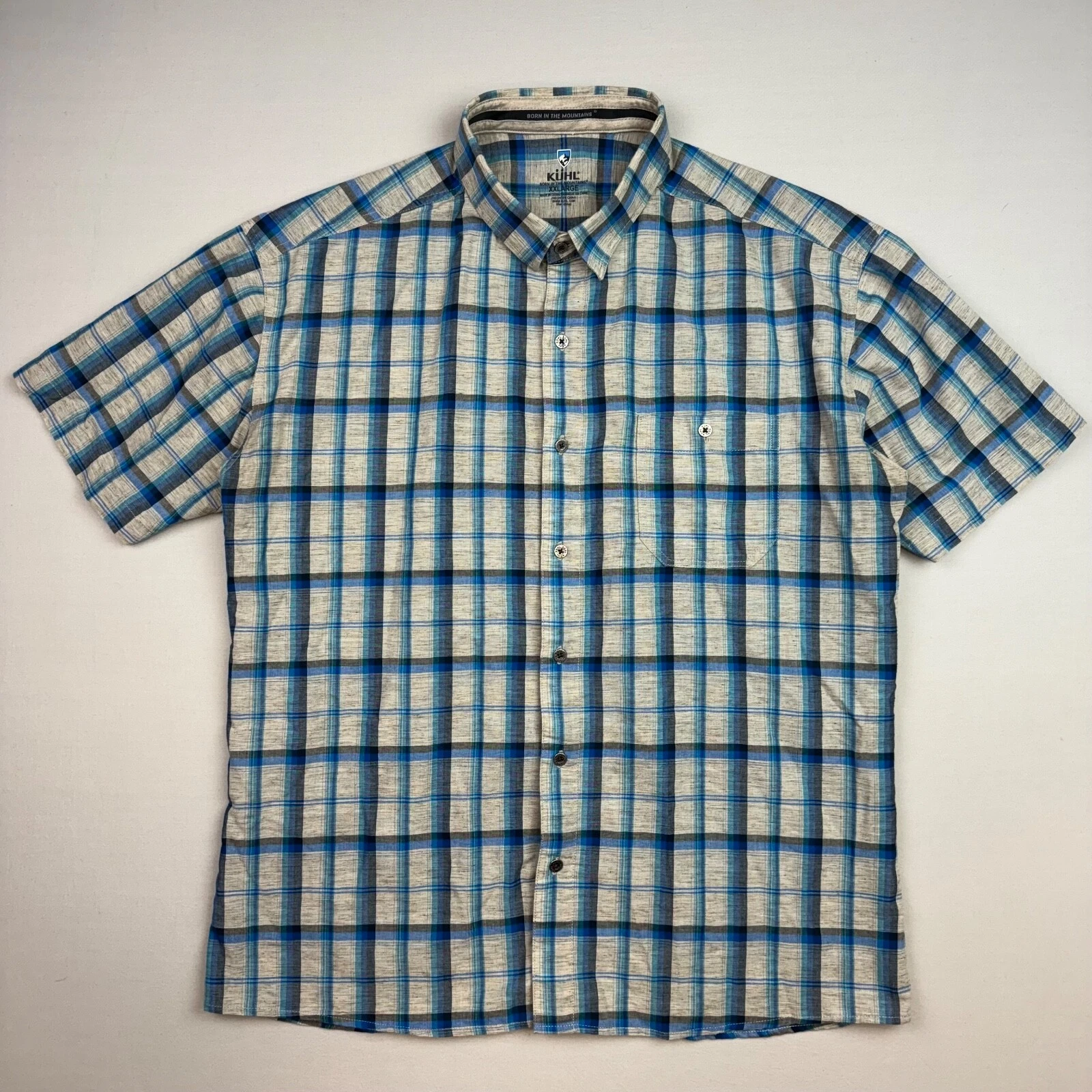 Kuhl Shirt Mens XXL Short Sleeve Plaid Button Front Casual Cotton Hiking Outdoor
