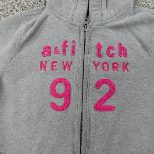 Abercrombie Kids Sweater Girls Small Gray Pink Casual Outdoor Hoodie Sweatshirt - Picture 2 of 14