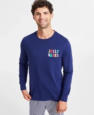 Family Pajamas Matching Mens Size XL Mix It Jolly Vibes Pajamas Top in Blue 2230