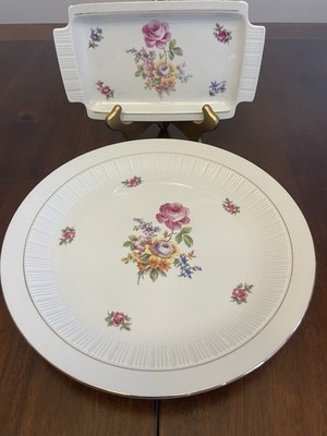 GDR DP Classic European Floral Bouquet Serving Plate With Gold Rim Fluted Edge