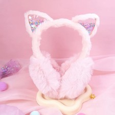Kids Cat Ear Fuzzy Ear Muffs Winter Cozy Warm Earmuffs for Girls Cold Weather Ea