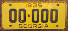 Vintage 1939 Georgia SAMPLE License Plate 00-000