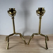Antique Arts and Crafts Brass Bronze Tiffany Jarvie Style Candlesticks