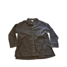 Eileen Fisher small button down boxy black shirt shacket cotton hemp pockets