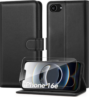 Wallet Case für iPhone 16E 2025 Leder Flip Echt Cover & Glas Displayschutz