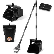 Stainless Steel Dog Pooper Scooper,40" Long Handle Swivel Bin and Rake,20 Was...