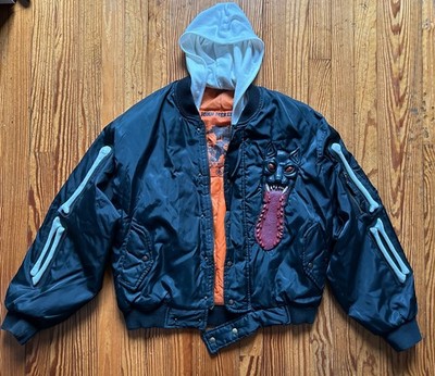Vintage Custom Bomber Jacket Horror Skeleton Vampire Punk Gothic Lg 90's Oi