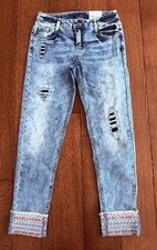Girl's Arizona Cuffed Jeans Distressed, Boho, Embroidered, Size 12 NWT