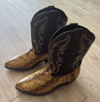 Laredo Men's Cowboy Western Boots Brown Snakeskin Print Size 10.5 EW Style 68068