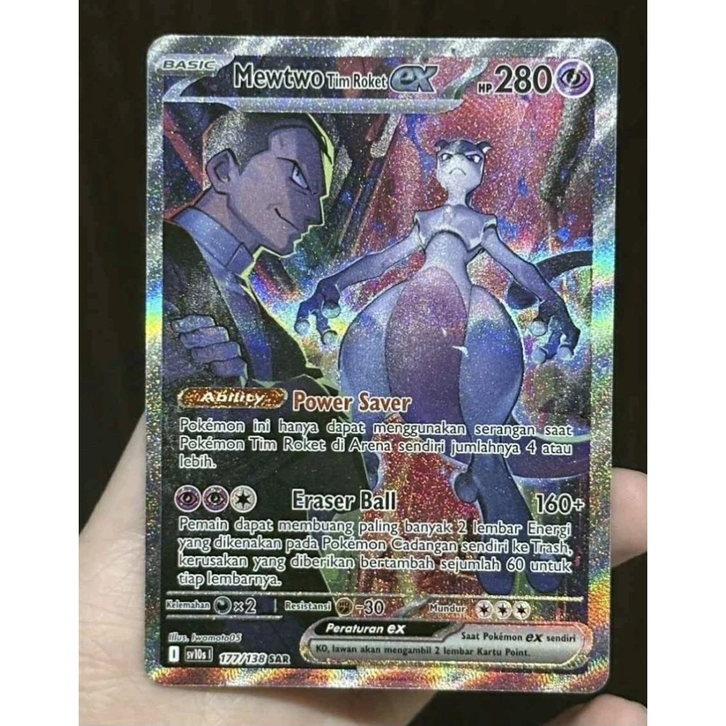 Pokemon Indonesia Rocket's Mewtwo ex SV10s 177/138 SAR Glory of