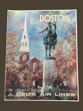 Original Vintage Delta Air Lines Travel Poster Boston Jack Laycox 1970s Rare