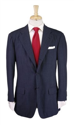 Isaia Napoli Rosario Isaia Blue Gray Striped Loro Piana Wool 40R