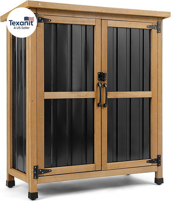 Weatherproof Outdoor Storage Cabinet with Lockable Doors, Wood & Metal Garden St