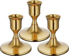 Brass Gold Taper Candle Holders Set of 3, Vintage Metal