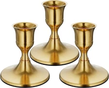 Brass Gold Taper Candle Holders Set of 3, Vintage Metal 
