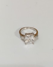 White Stone Emerald Cut Trilogy Ring White Gold Plated Size L