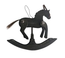 Vintage Wooden Rocking Horse Christmas Ornament Rustic Legs Move Horse Hair Mane