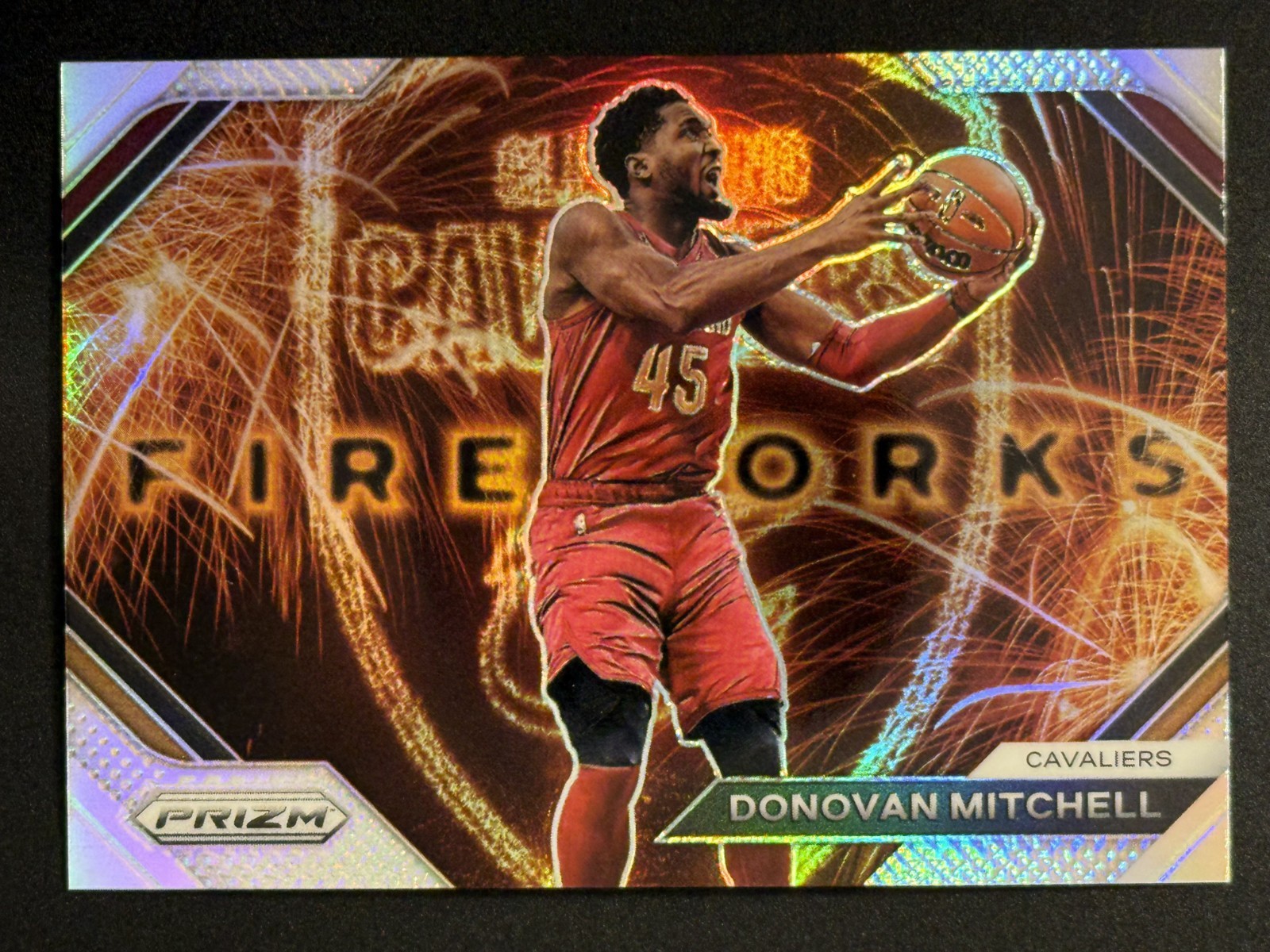 2023-24 Panini Prizm Fireworks Silver Donovan Mitchell #18 Cavaliers