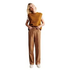 Sezane Bruce Trousers Size 44 US 12 Wide Leg Camel Pleated Pull On Parisian