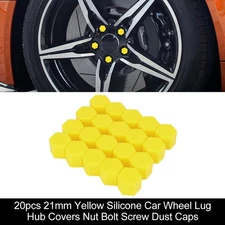 20pc 21mm Yellow Silicone Auto Car Wheel Lug Hub Covers Nut Bolt Screw Caps