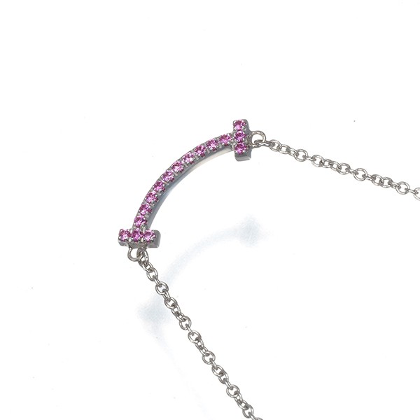 Auth Tiffany&Co. Necklace Pink Sapphire Tiffany T Smile Mini 18K