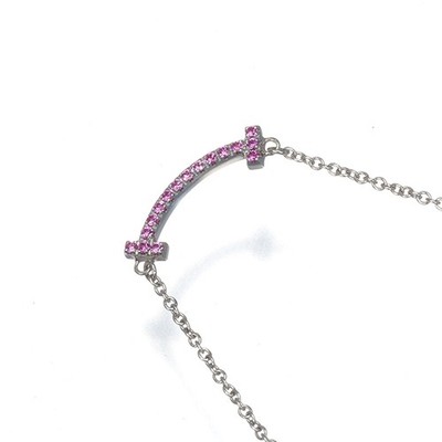 Auth Tiffany&Co. Necklace Pink Sapphire Tiffany T Smile Mini 18K