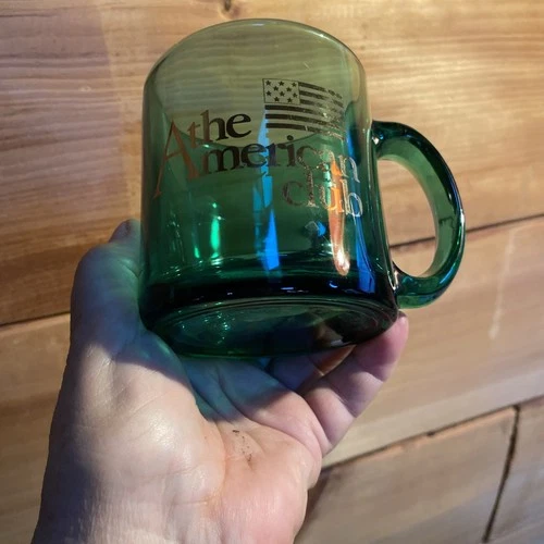 Vtg MCM Emerald Green Glass Coffee Mug Made In USA The American Club Kohler, Wi