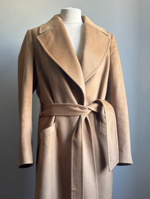 JAEGER 100% wool Coat 12 10 trench long camel tan belt blanket wrap quality