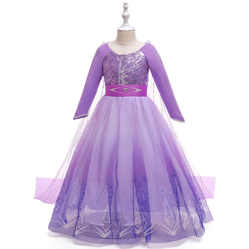 Vestido de Princesa Elsa Púrpura Manga Larga Niñas Disfraz Reina Juegos con disfraces Vestido Elegante