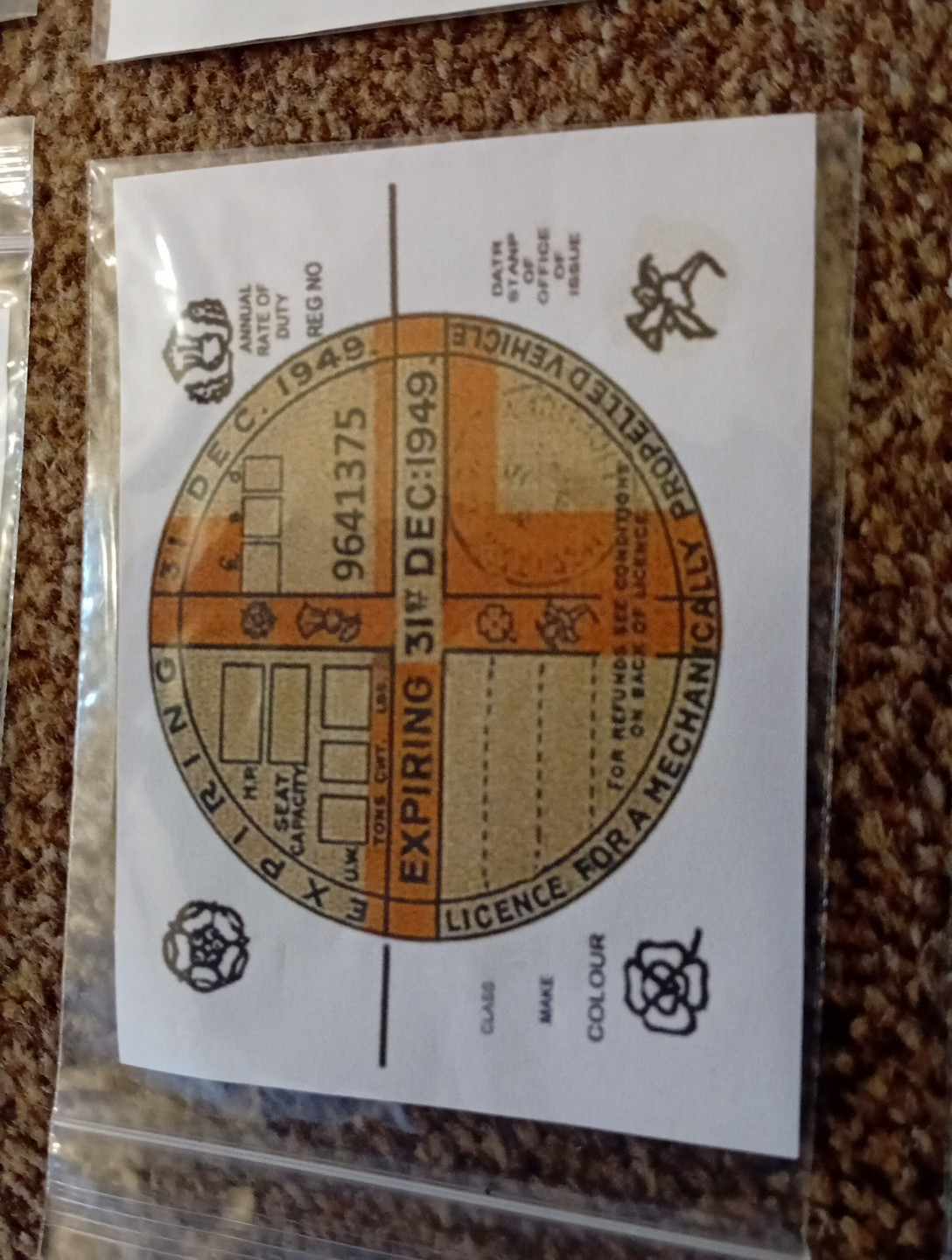 Repro Classic Car Vehicle Road Tax Disc any year/month 1921-2012 see disciption