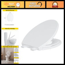 Elongated Toilet Seat 19" Soft Close Lid, Quick Release, Durable PP, White