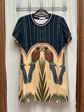 Artecor Brazil Tropical Macaw Parrot T Shirt Mini Dress L Farm Rio Vibe Boho