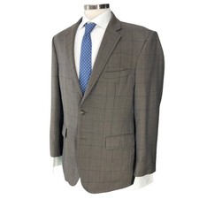 Jos A Bank Sport Coat Mens 42R Gray Windowpane Wool Traveler 2 Button Vented