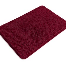 Vivid Burgundy Bathroom Rugs Absorbent Washable Non Slip Chenille 17x24 Inch