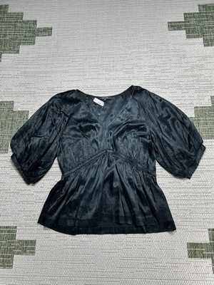 Madewell Shirt Womens Xl Black Satin Blouse New