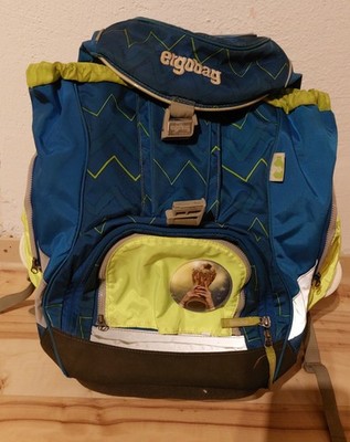 Ergobag Schulrucksack Blau m  Zick-Zackmuster, Sportbeutel,  Klettis Warnüberzug