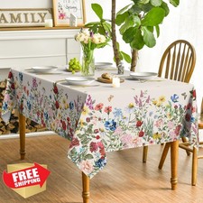 Horaldaily 60x60" Square Spring Tablecloth Vintage Flowers Beige Washable