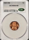 1909 VDB LINCOLN WHEAT CENT CACG MS66+ RED