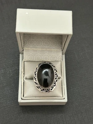 grosse ancienne bague argent massif avec onyx - Photo 1/4