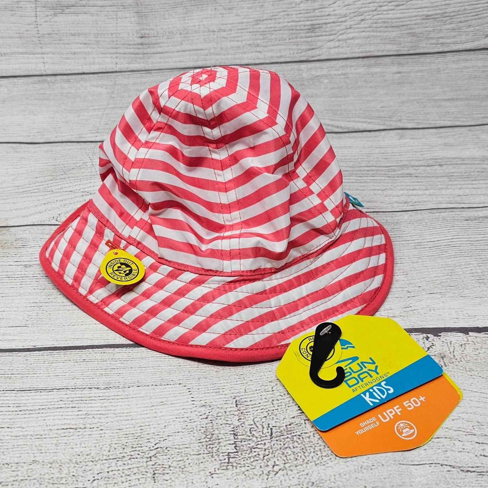NWT sunday afternoons infant sunsprout hat, coral/white stripe 0-6 months