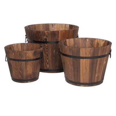 Wooden Round Garden Planters Set of 3 Half Barrel Planter Flower Tubs Pots