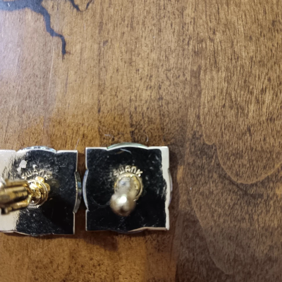 Mens Vintage SWANK Abalone CUFFLINKS 3/4 Square with round Abalone - Image 4 of 4