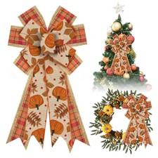 Large Fall Pumpkin Wreath Bows for Front Door, Autumn Natural Burlap Bows